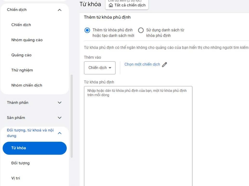 Cách thêm từ khóa phủ định vào quảng cáo Google
