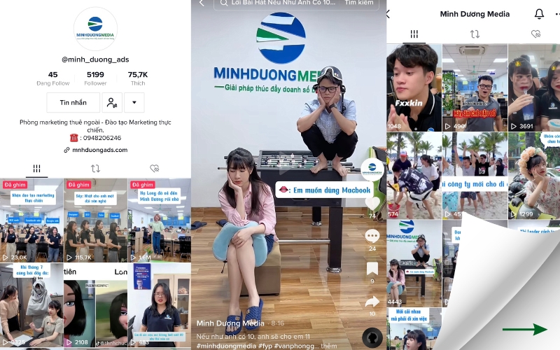 Trang tiktok của Minh Dương Media sau 8 tháng xây kênh