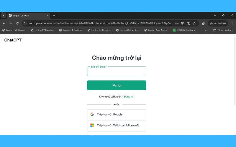 Đăng nhập vào chat gpt