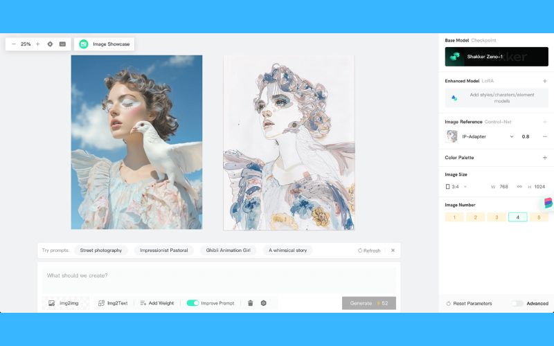 Vẽ tranh với web AI Shakker