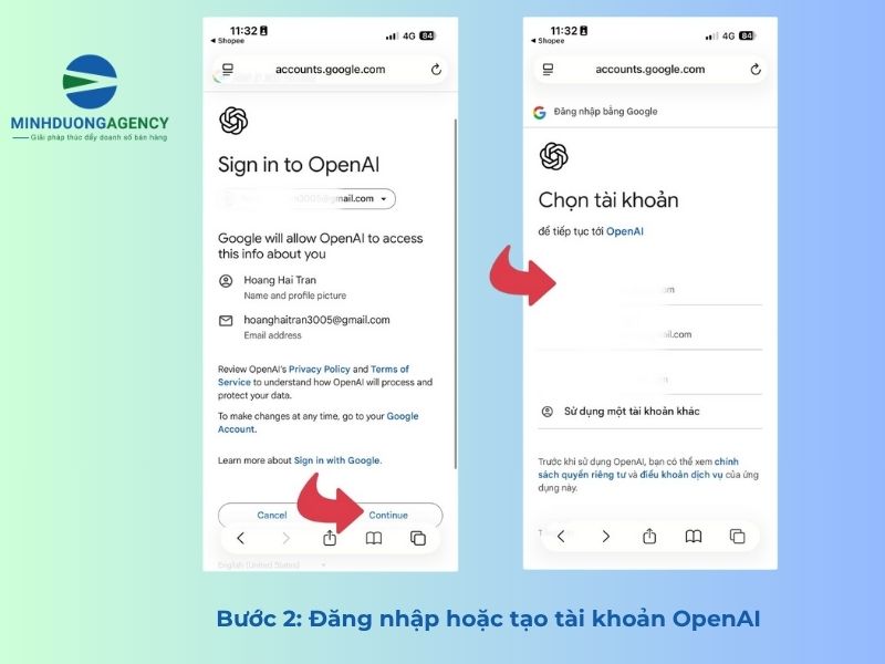 Bước 2: Đăng nhập hoặc tạo tài khoản OpenAI