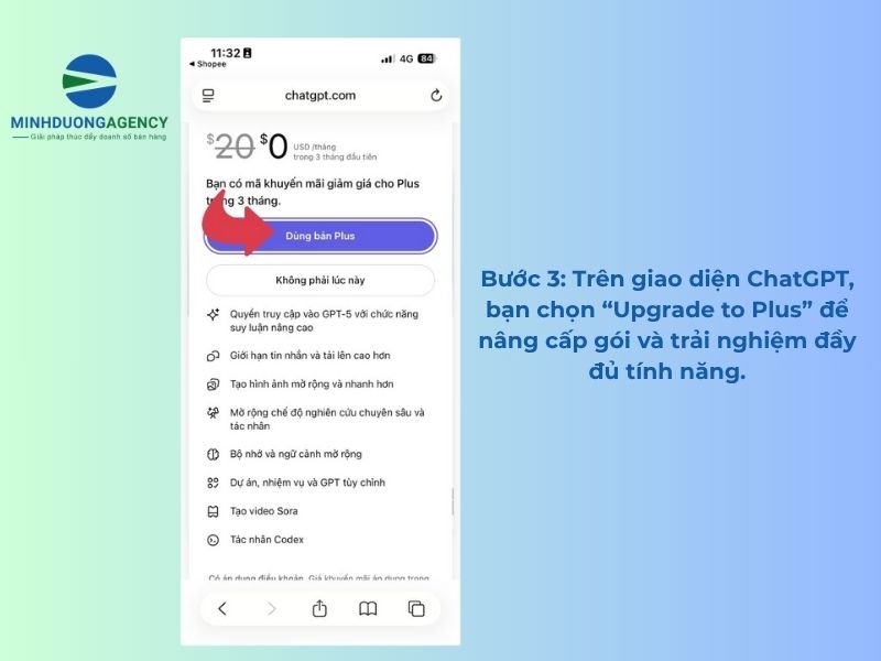 Bước 3: Cách nâng cấp lên ChatGPT Plus: