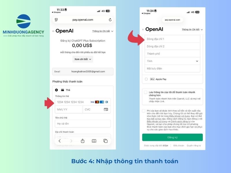 Bước 4: Nhập thông tin thanh toán