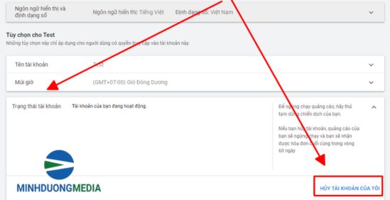 Tích chọn hủy tải khoản google ads của tôi