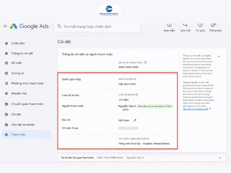 Tìm hiểu hồ sơ thanh toán trên Google Ads